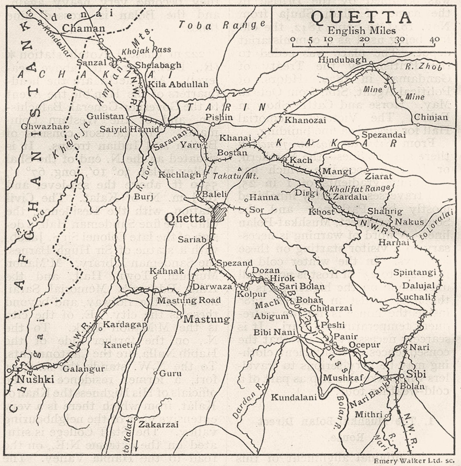 PAKISTAN. Quetta & environs sketch map. British India 1924 old antique